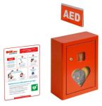 Szafka zawieszana na defibrylator z alarmem i oznaczeniem AED